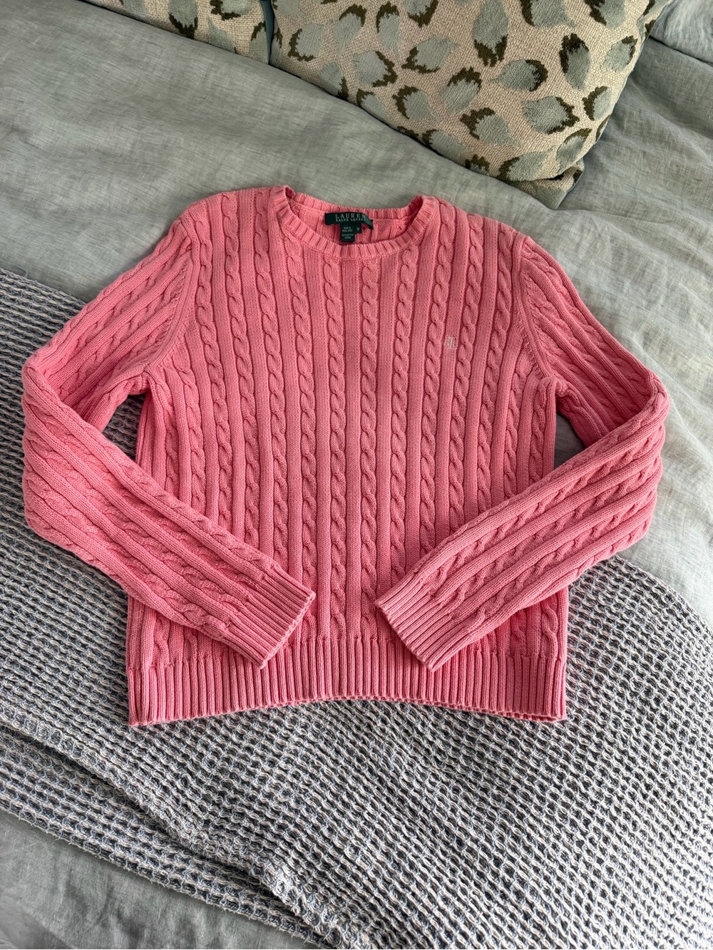 Ralph Lauren Pink Cable-Knit Crewneck Sweater